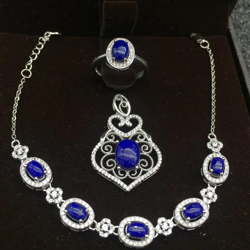 MeiBaPJ натуральный драгоценный камень Lapis модный набор украшений для женщин Настоящее 925 пробы Серебряное очарование изысканные свадебные украшения - Цвет камня: Platinum set