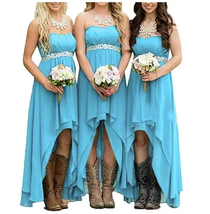 Один элемент модные высокие низкие бирюзовые шифоновые платья подружки невесты - Цвет: Небесно-голубой