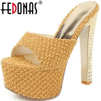 

FEDONAS Concise Sexy Women Pumps High Heels Platforms Sandals Elegant Peep Toe Slippers Summer Weddding Party Newest Shoes Woman
