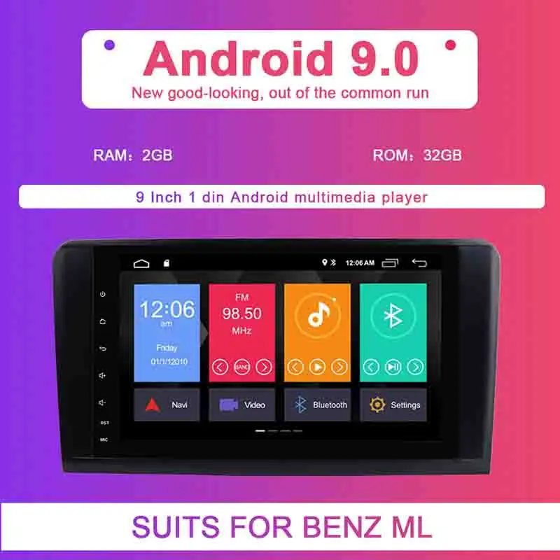 2 Din автомагнитола gps Android 9,0 NO-DVD мультимедийный плеер для Mercedes Benz ML W164 ML300 GL X164 GL320 350 420 450 500 навигация