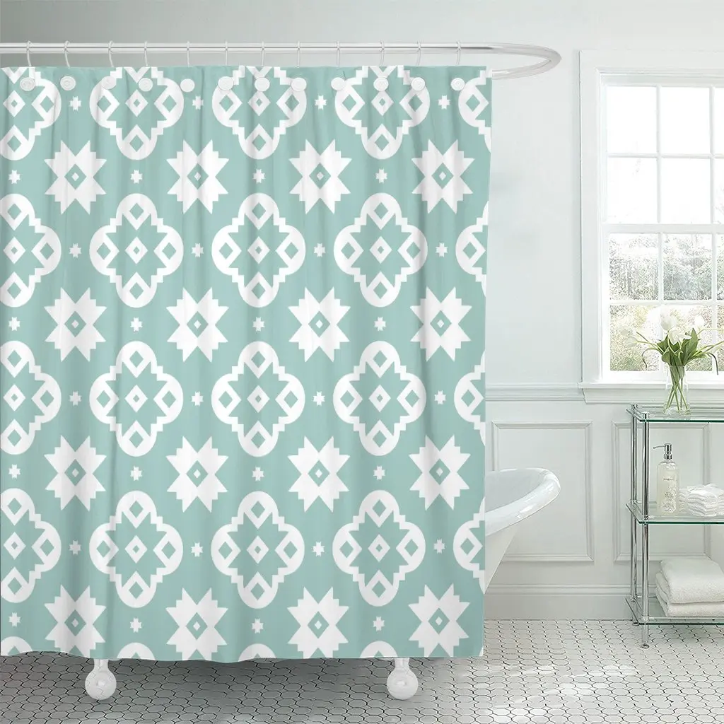 Западная Юго-Западная Белая душевая занавеска Quatrefoil Aqua с геометрическим