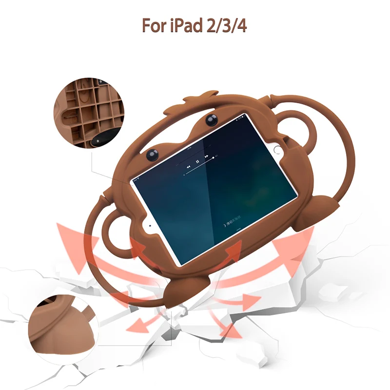 ipad 234 Brown Детский безопасный чехол для планшета для iPad Mini 1 2 3, 4, 5, для детей, для переноски, противоударный, 7.9in, моющийся, с подставкой, силиконовый чехол для iPad 2/3/4 - Цвет: ipad 234 Brown