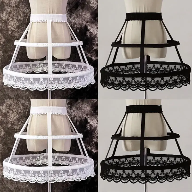 Petticoat Skirt Petticoat Underskirt Lolita Petticoat Women Victorian Petticoat 2 Hoops Crinoline Lolita Fishbone Hollow Bird Cage Skirt Embroidery Floral Lace Underskirt