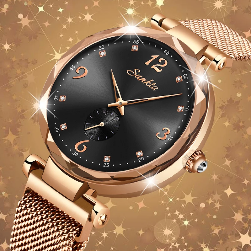 Montre Femme 2019SUNKTA женские часы, женские кварцевые часы, сетчатый магнит, женские часы-браслет, женские часы, Relogio Feminino+ коробка