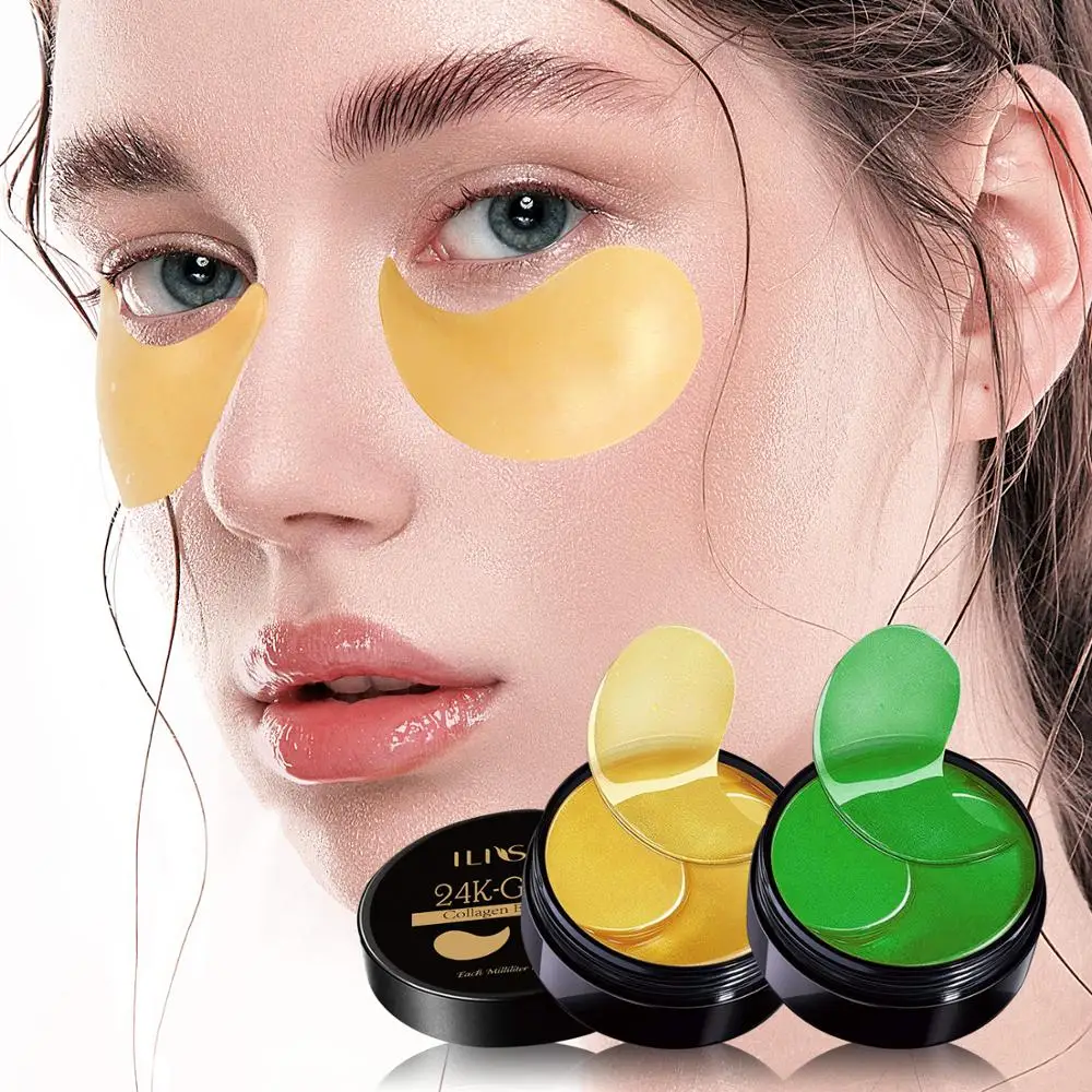 Ilisya 60pcs-Gold Collagen Eye Mask Seaweed Green Algae Eye Patches for Dark Circle Hydrating Eye Pad Anti-Wrinkles Nourishing
