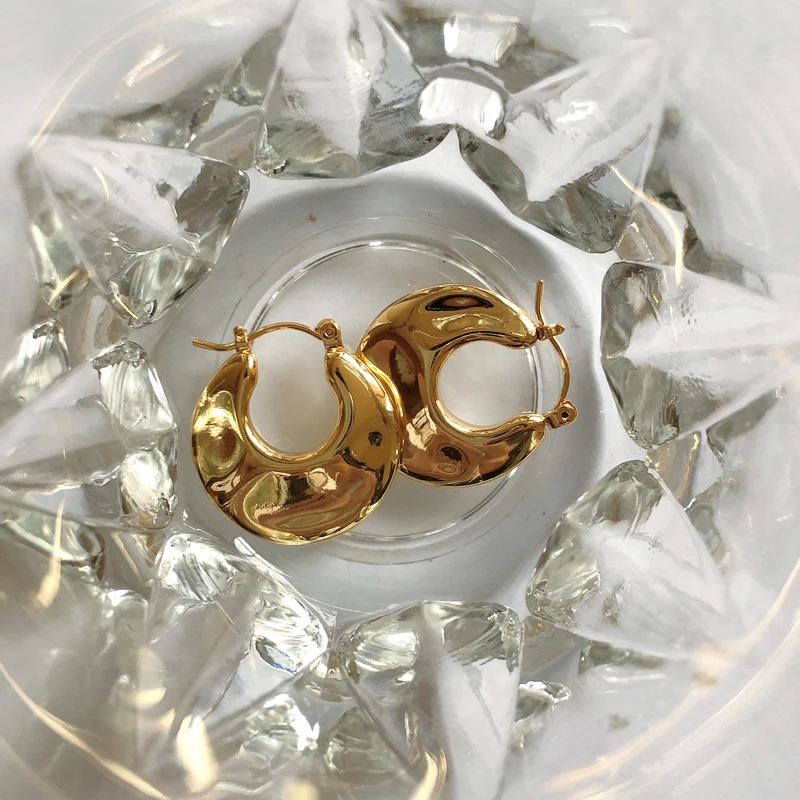 Geometric Earrings French Circle Metallic Retro Female Wavy Round