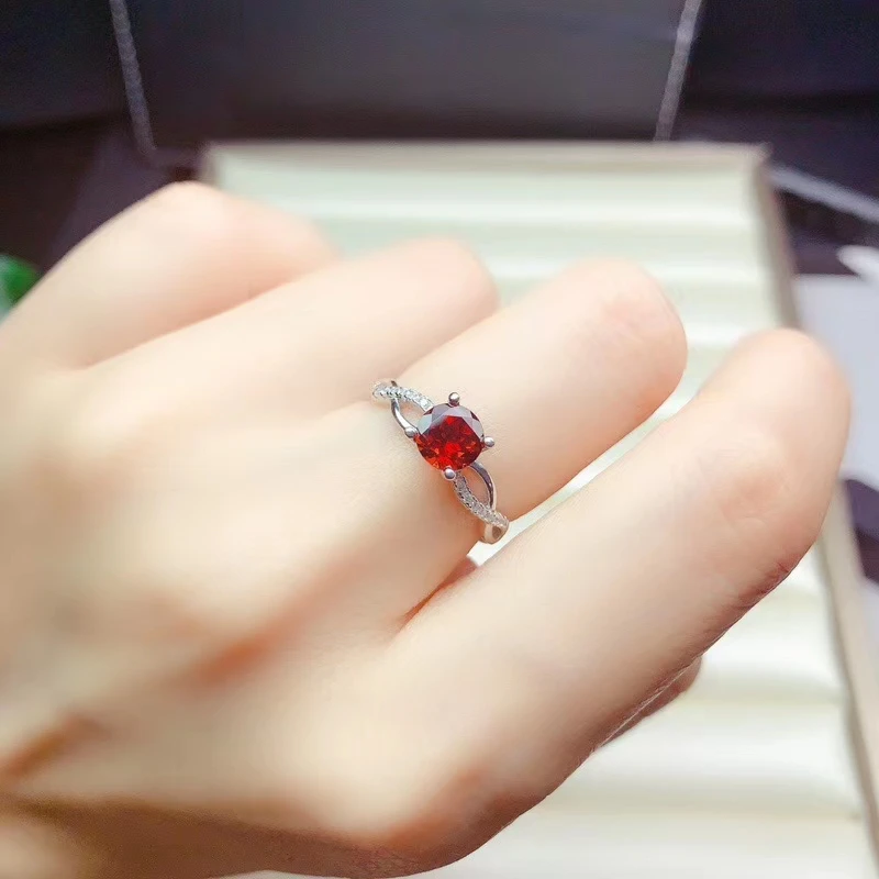 Xmas Gift For Her White Zircon Accented Natural Red Garnet Engagement Ring Dainty Promise Ring Solid 925 Silver Statement Ring
