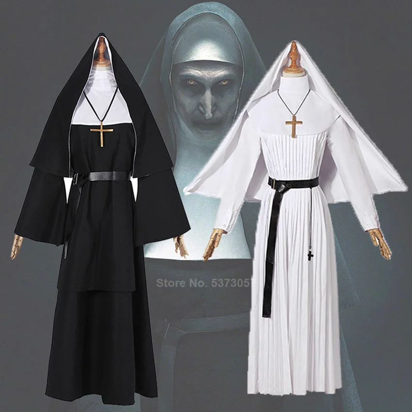 Страшные костюмы призрачной монахини для женщин на Хэллоуин, карнавал, Винтаж, средневековье, жрец, миссионерская одежда, комплект для сцены