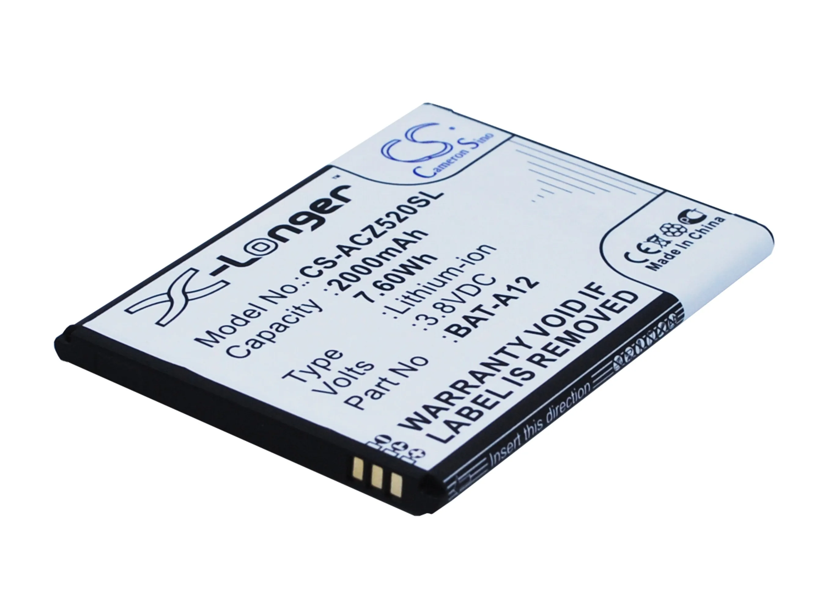 Качественная батарея Cameron Sino для acer BAT-A12 Liquid Z520, Liquid Z520 Dual SIM 2000 мАч/Вт/ч