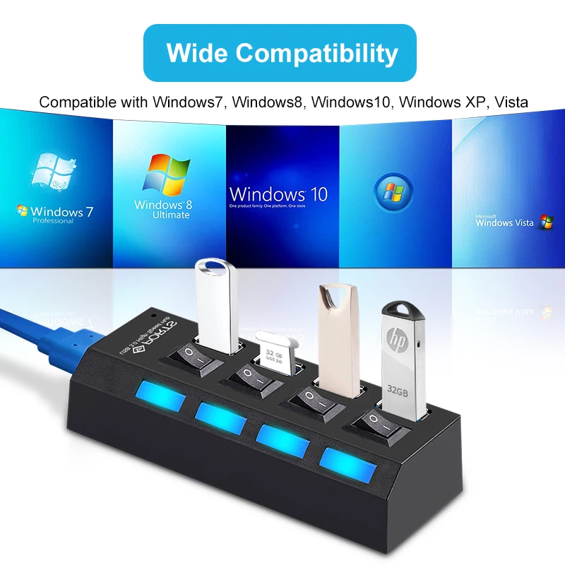 USB 3,0 концентратор 2,0 концентратор Мульти USB разветвитель 4/7 порт расширитель несколько USB 3 Hab с адаптером питания USB3.0 концентратор с переключателем для ПК