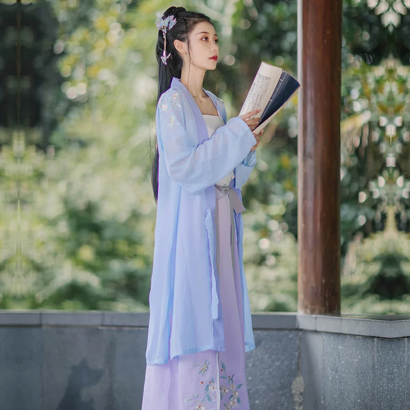 Hanfu, Женский дворцовый Древний китайский костюм, вышивка, фея, девушка, Цин, Тан, костюм, народная танцевальная одежда, слинг+ штаны+ куртка, DL4974