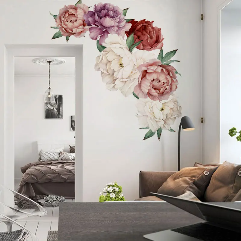 2 Folhas Adesivo De Parede Flor De Peônia Adesivos De Parede Berçário Peão  Arte Da Parede Decoração De Peônia Decoração Para Casa Peônia Decoração De  Parede Vintage Pvc Combinação