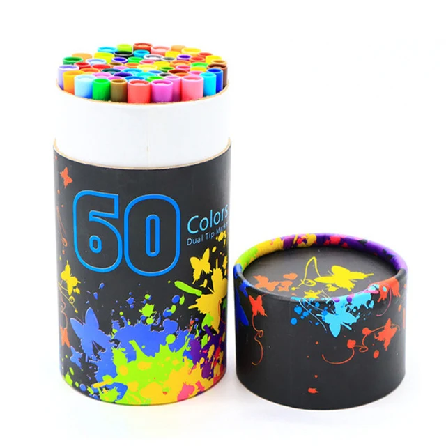 Набор ручек-маркеров с двумя наконечниками, Набор цветных ручек на водной основе, маркеры-маркеры для рисования, искусства и рукоделия, каллиграфии, 60 - Цвет: 60 Color Black