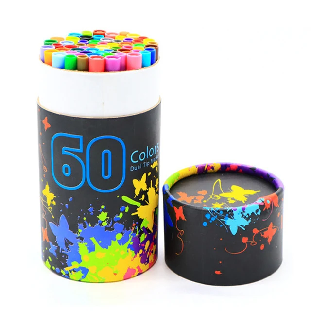 60 Color Black Набор ручек-маркеров с двумя наконечниками, Набор цветных ручек на водной основе, маркеры-маркеры для рисования, искусства и рукоделия, каллиграфии, 60 - Цвет: 60 Color Black