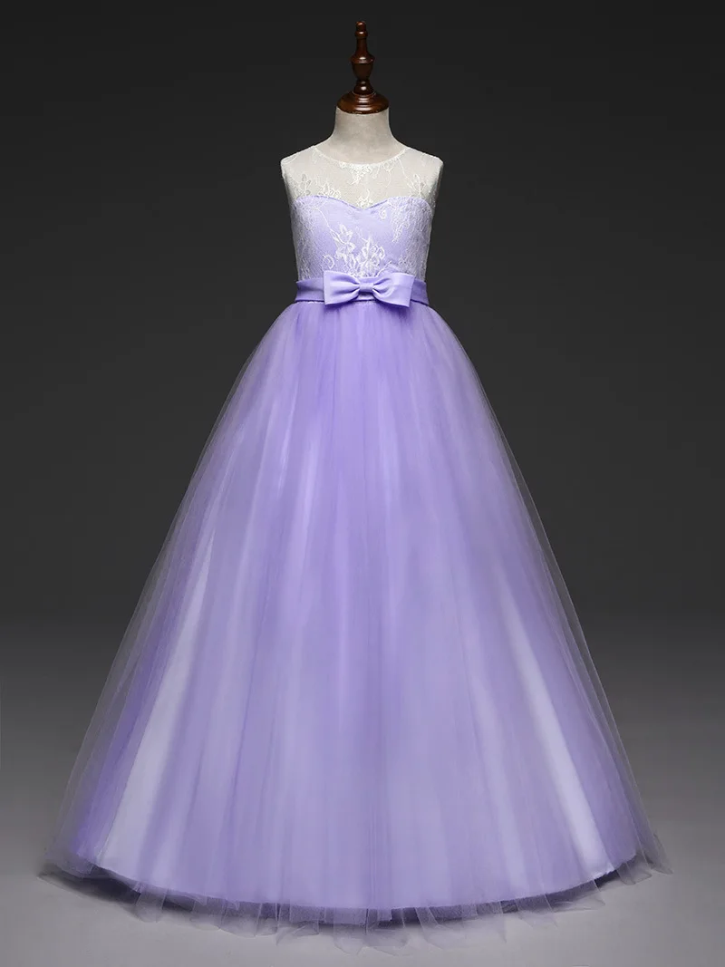 Вечерняя одежда для детей, сиреневый свет, синий халат, детское свадебное платье, размер, кружевной топ, длинные платья с цветочным принтом для девочек