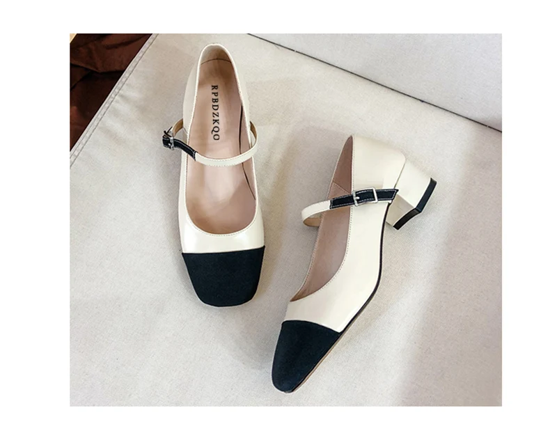 runway genuine leather block pumps size 4 34 thick fashion shoes brand chunky medium heels women 33 european square toe