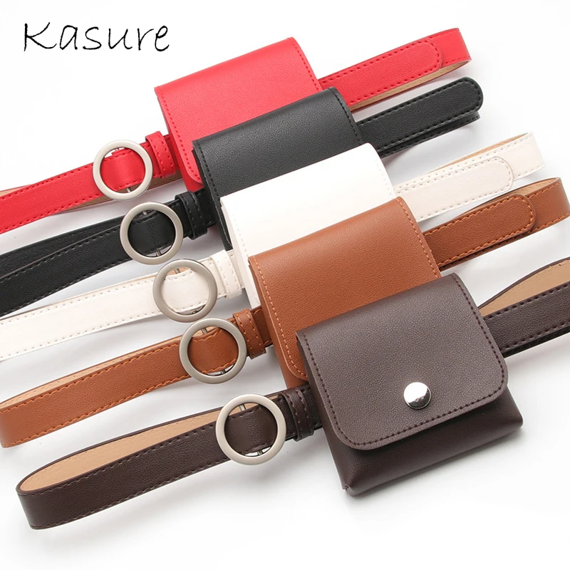 

KASURE Women's Waist Bag with Adjustable Belt Black White Solid Color PU Leather Mini Cute Belt Bag Purse Phone Wallet For Women