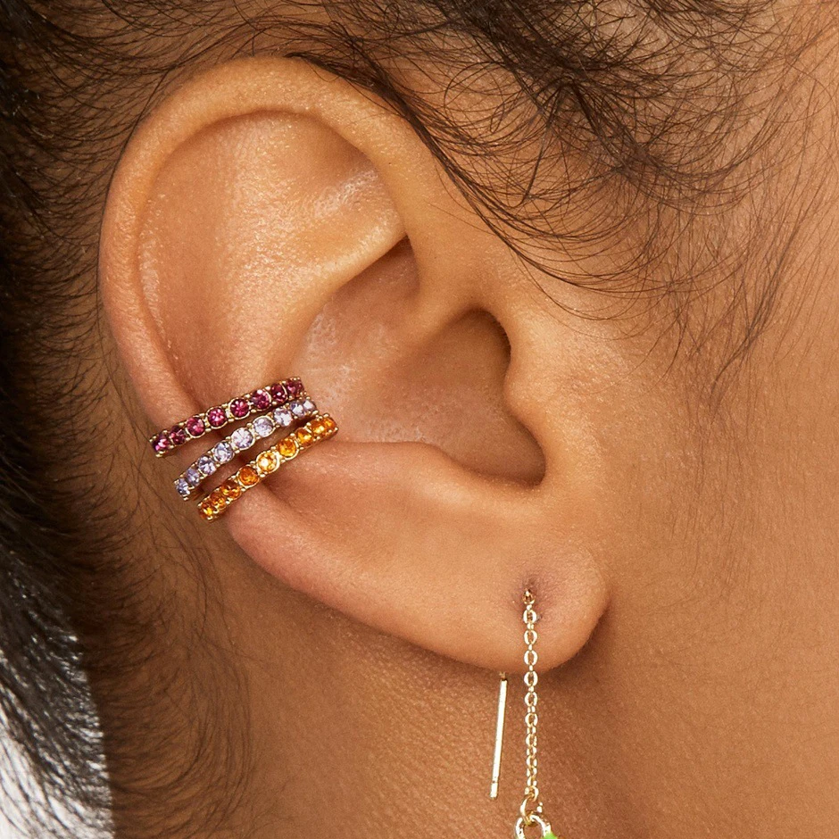 6 PCS Sets Mini Claren Ear Cuff Set Rainbow Cubic Zirconia CZ Crystal Pave Earrings