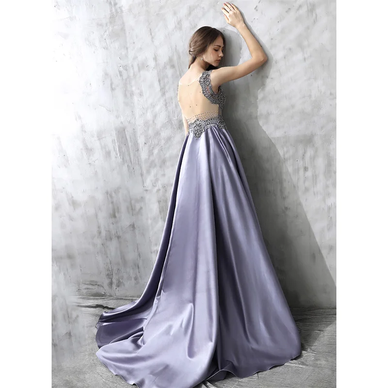 It's Yiya вечернее элегантное платье без рукавов плюс размер Illusion Robe De Soiree с круглым вырезом и бисером ТРАПЕЦИЕВИДНОЕ женское вечернее платье V148