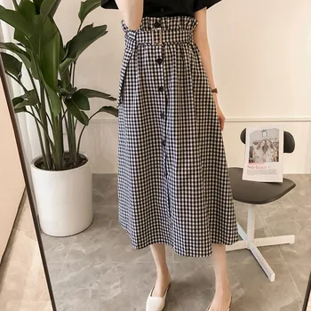 

2019 New Women Slim Skirt and Crop Top Set Fashion High Waist Plaid Sashes Skirt + Basic Tee Shirt Womens Suit e