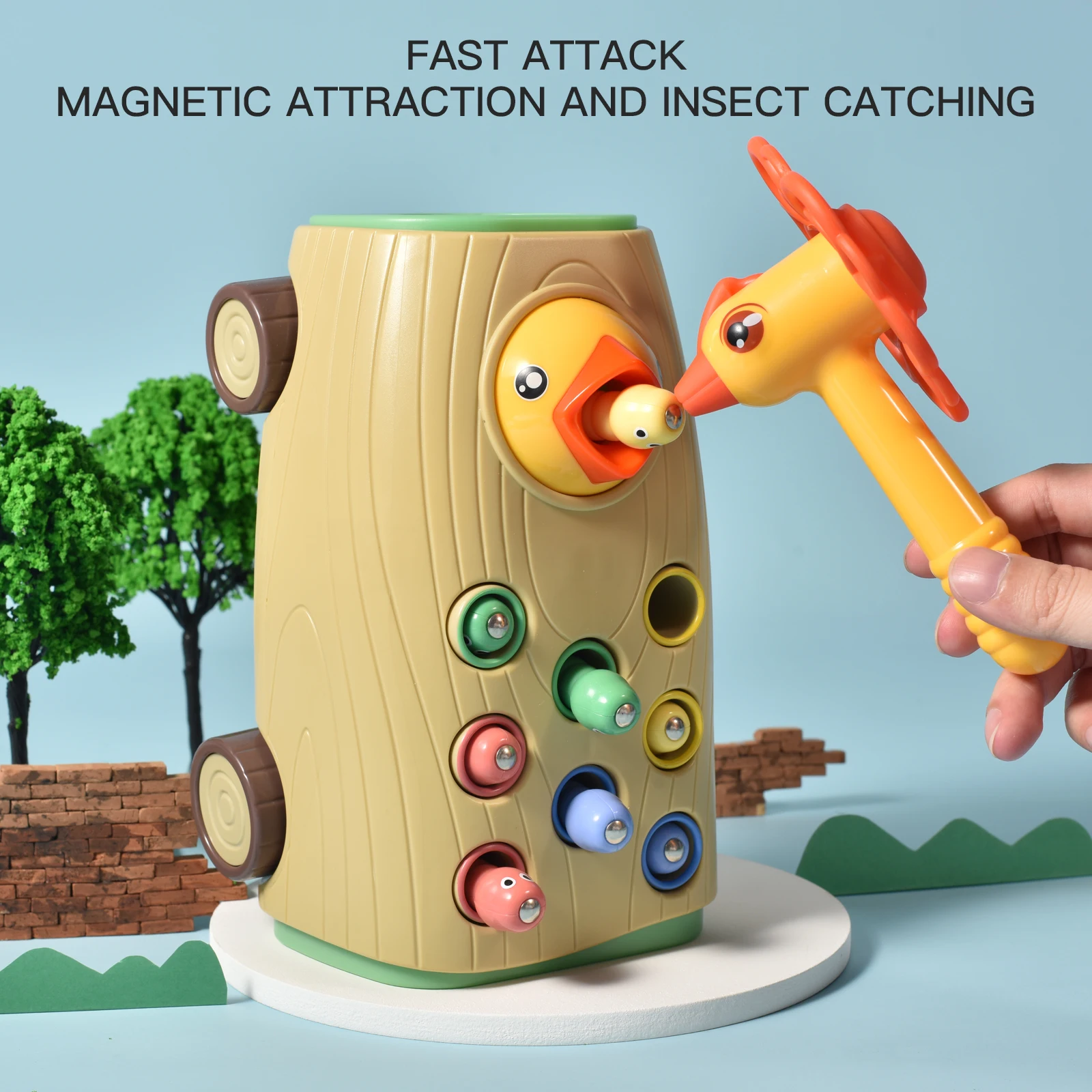 

Woodpecker Fishing Magnetic Bird Catching Insect Busyboard Game Interactive Knock Feeding Cart Music Montessori Education Toys
