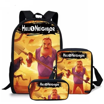 

2020 New Hot Cartoon School Bag 3pcs/Set Children School Backpack Hello Neighbor Printing Kids Boy Girl Satchel Mochila Infant