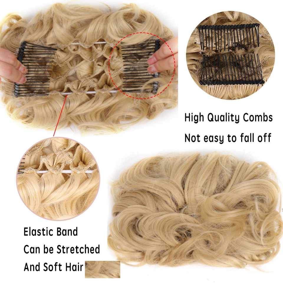 LUPU Synthetic Hair Bun Comb Clip In Messy Curly Chignon Elastic Band Scrunchies Hair Pieces Extension For Women Black Brown