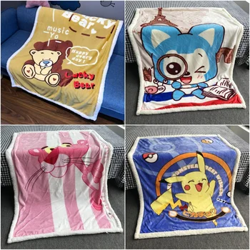 

Lovely Cartoon Lucky Bear Pikachu Winter Blankets Throws Sherpa Backing on Bed/Crib/Couch 100x140cm Baby Girls Boys Kids Gift