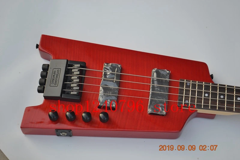 4 string red color headless electric bass guitar scale length 864mm