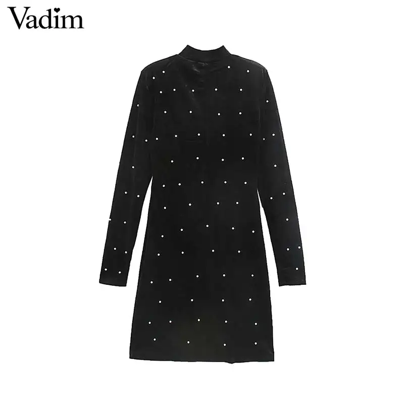 Женское элегантное платье vadim ovelvet Черное мини с длинным рукавом украшенное