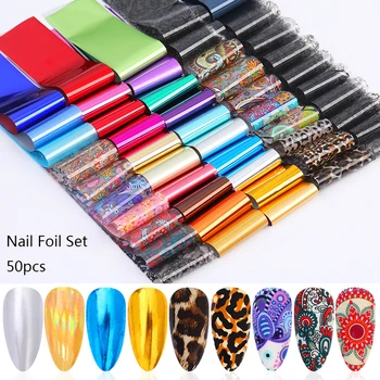 

50Pcs/Set Holographics Colorful Nail Foils Nail Art Transfer Sticker Nail Decoration 4*20cm Random Color
