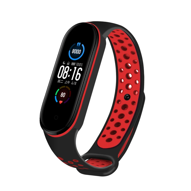 Цветной ремешок для Xiaomi Mi Band 5 сменный силиконовый браслет спортивный дышащий из