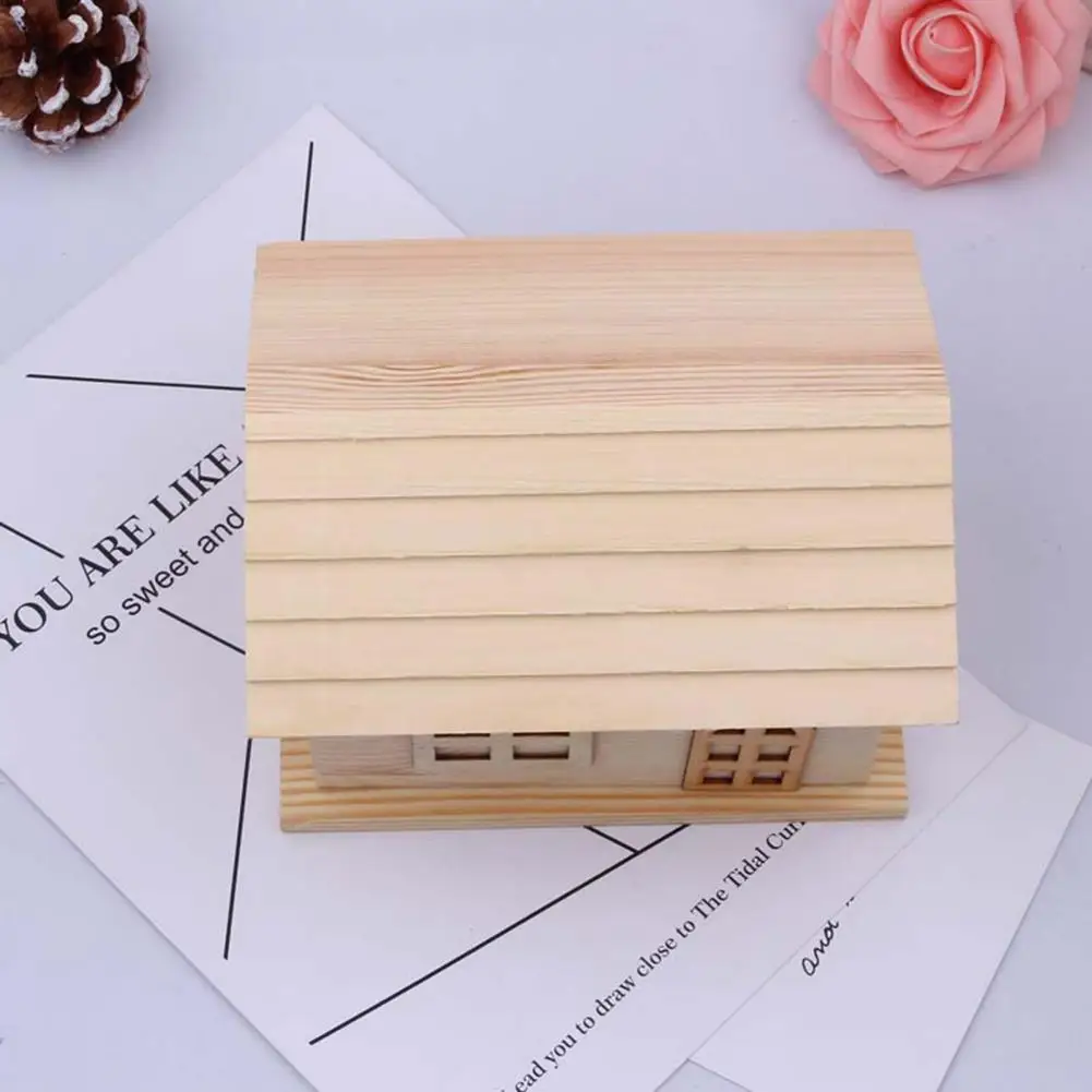House Shape Money Box No Burrs Wood Desk Saving Piggy Bank for Students