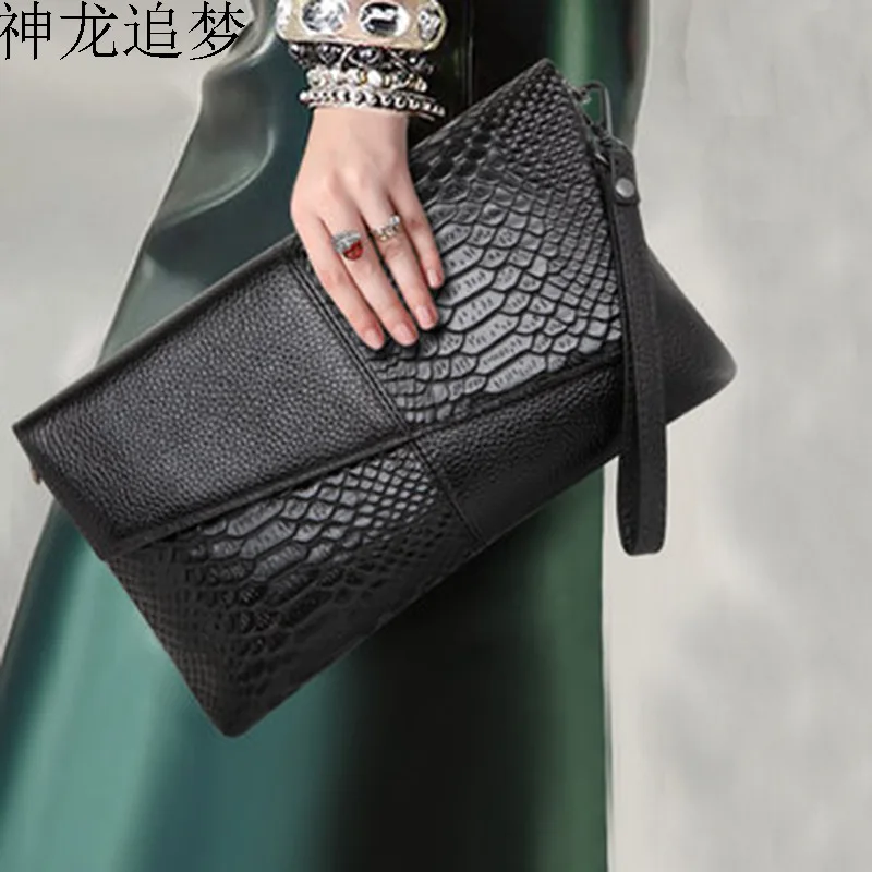 

Women Envelope Evening Clutch Bags Crocodile Pattern Female Genuine Leather handbag Shoulder Bags Crossbody Purses & Handbags