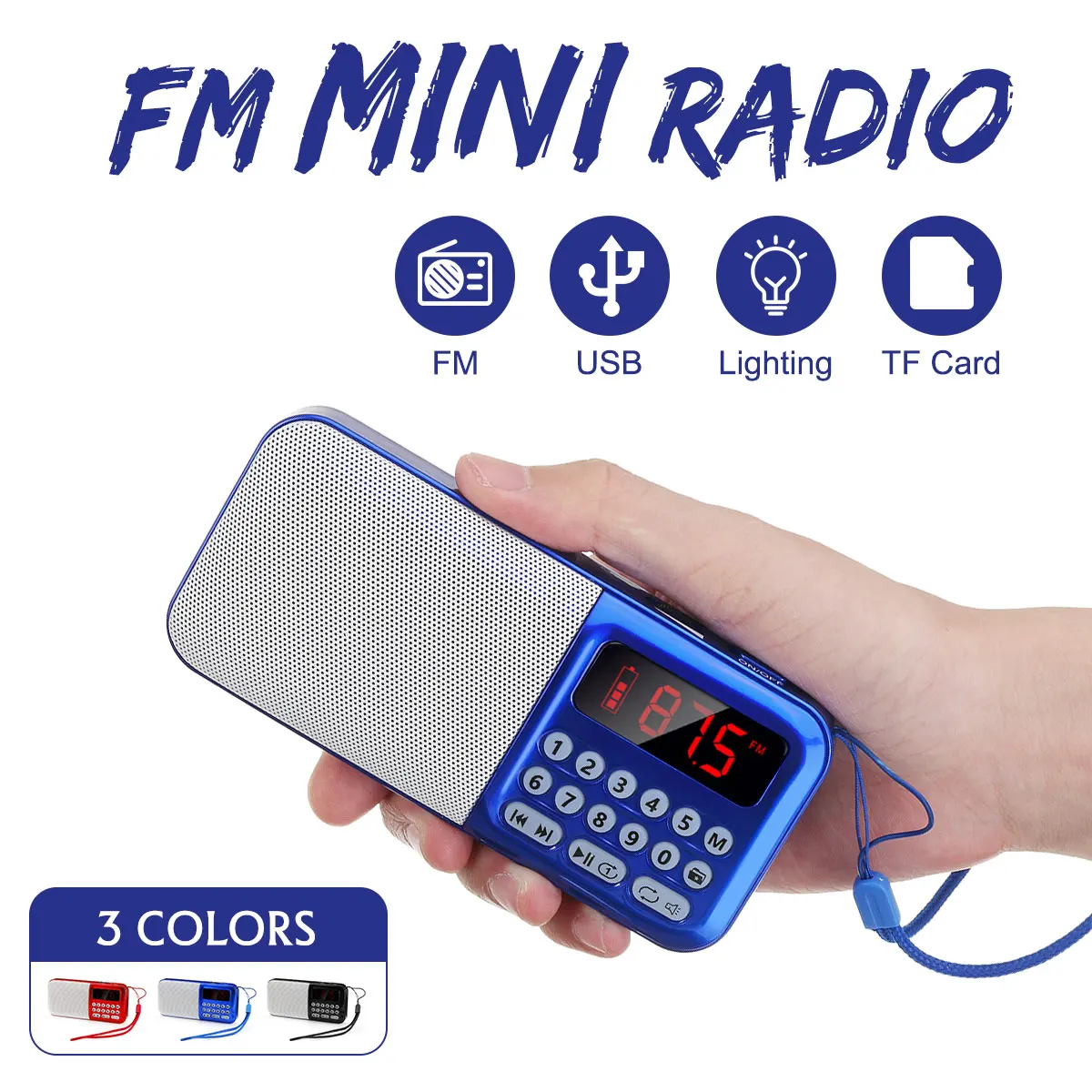 

Portable Radio Handheld Digital FM USB TF MP3 Player Speaker Led Light DC 5V FM Radio TF Card USB AUX Speaker Audio Player