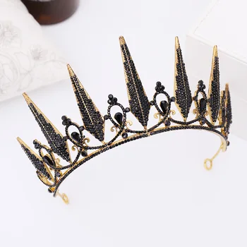 

ACRDDK Handmade Black Crystal Crown Baroque Sharp Angled Gold Color Headband Wedding Bridal Tiara Hair Jewelry Accessories SL