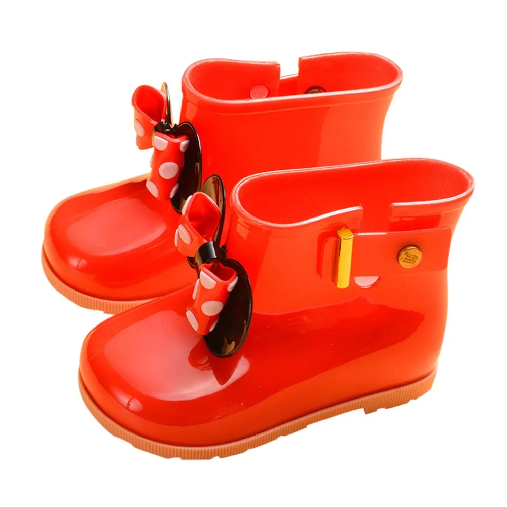 Детская непромокаемая обувь для девочек, детей, маленьких девочек, с бантом, в горошек, Резиновая, водонепроницаемая, Студенческая обувь для дождливой погоды, резиновые сапоги, Прямая поставка