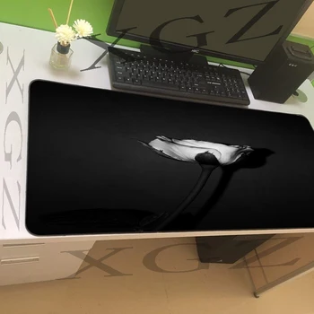 

XGZ Black Background White Rose HD Large Game Mouse Pad Precision Lock-edge Office Computer Table Mat Rubber Stripe Slip