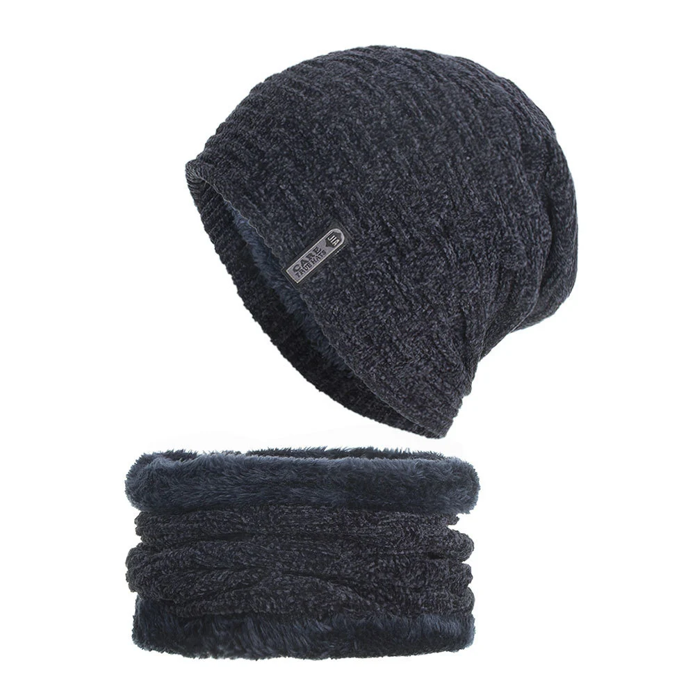 Новинка, зимние теплые шапки, набор, Skullies Beanies, шапка, мужская, женская, шерсть, шарф, шапки, Gorro invierno hombre, вязаная шапка, набор, WM107 - Цвет: Navy