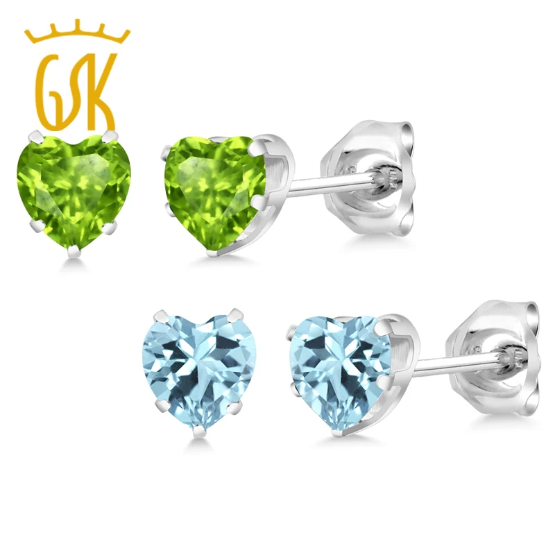 GemStoneKing 2 40 карат в форме сердца Натуральный топаз и перидот серьги для женщин 925