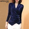 RoyalBlue Black Deep V-neck Shiny Blouse Women Fashion Long Sleeve Slim Glitter Office Shirt Beaded Plus Size Ladies Tops Blusas ► Photo 2/6