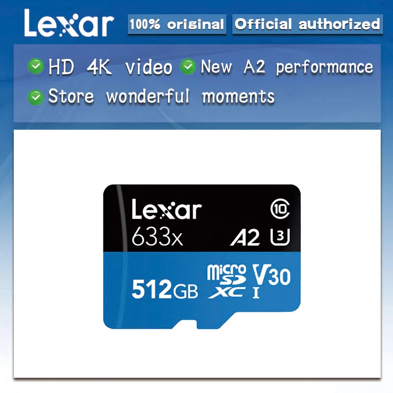 Lexar Высокопроизводительные 633x microSDXC UHS-I карты памяти 512 Гб micro sd Макс 100 м/с класс 10 A2 3D 4K flash tf карта