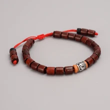 Браслеты из натурального красного сандалового дерева, Украшенные бусинами, тибетский буддийский ручной работы, мантра, шесть верных слов, символ мала, браслет