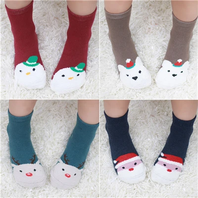 4 pairs of 4 colors Рождественские короткие носки для малышей, 4 пары Повседневные Дышащие нескользящие носки с рождественским принтом снеговика для маленьких мальчиков и девочек От 0 до 3 лет, A20 - Цвет: 4 pairs of 4 colors