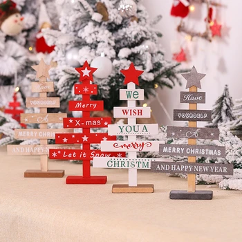 

Merry Christmas Wooden Tree Table Decor Pendants Xmas Tree Letters Ornaments Shopping Mall Window Decoration Happy New Year