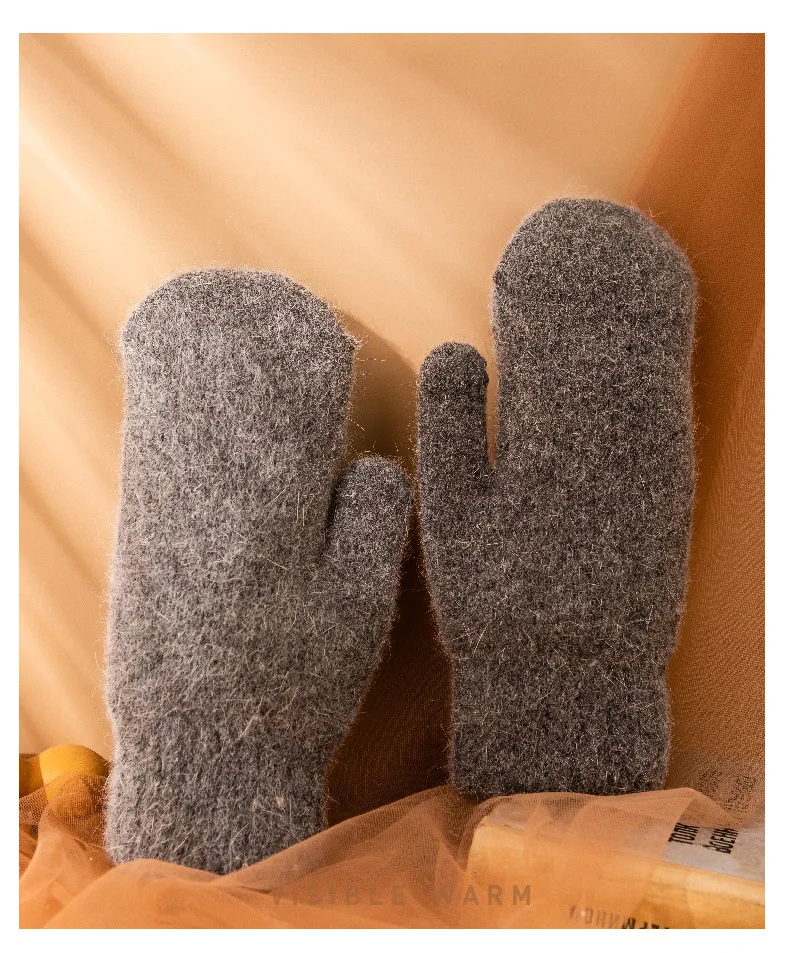 New Women Winter Keep Warm Plus Cashmere Thicken Solid Elasticity Soft Full Fingers Wool Knitting Mittens Gloves Cute Lovely