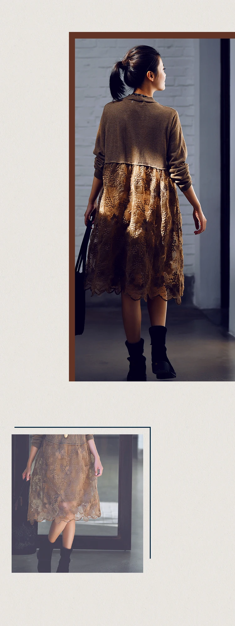 Z9902 художественное водная рябь вязаное кружево длинная голова Высокая талия Показать тонкое вязаное платье женщина