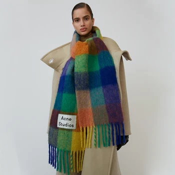 

2019 Autumn Winter New Plaid Scarf Europe and America Hot Sale Women Fashion Imitation Cashmere Thick Warm Rainbow Plaid Scarf