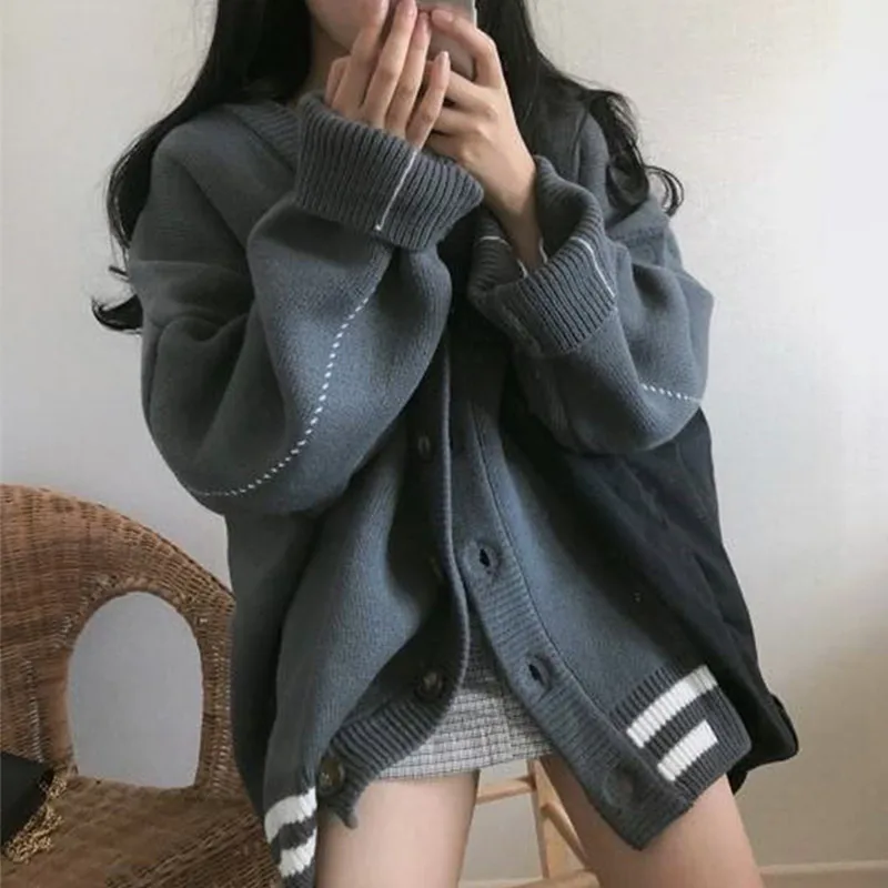 dark gray sweater RICININA, вязаный свитер, кардиган с v-образным вырезом, длинный рукав, пуговицы, кашемировый свитер для женщин, весна, повседневный элегантный кардиган для женщин - Цвет: dark gray sweater