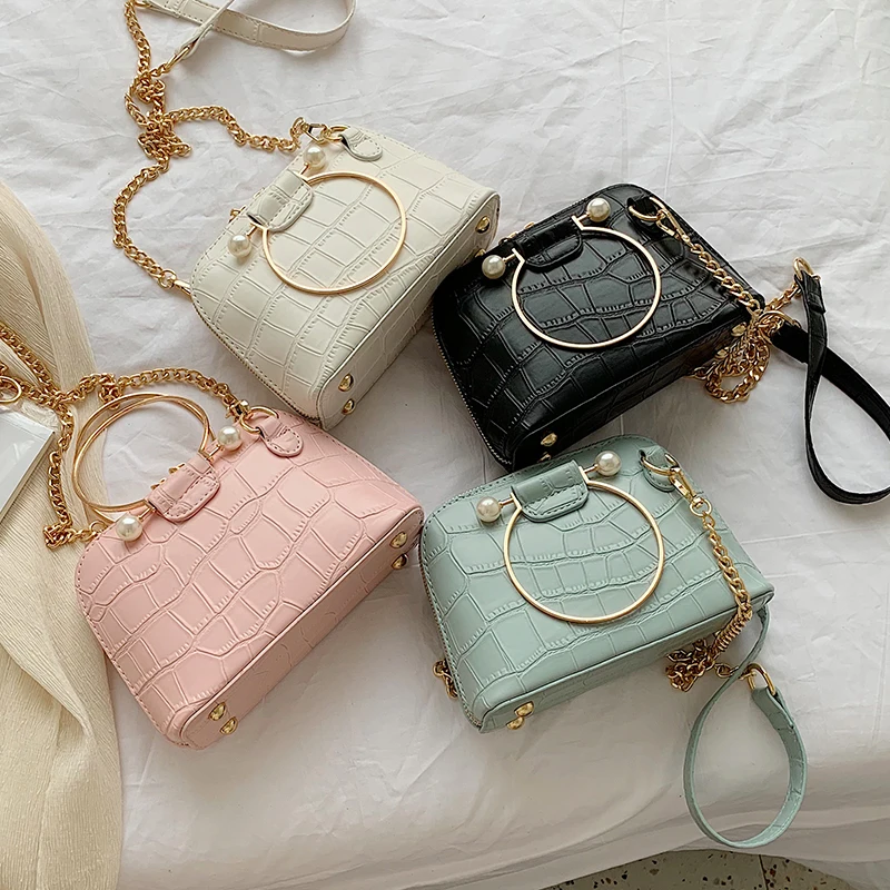 

New Crocodile Shell Pattern Luxury Handbags Women Bucket Crossbody Small Chain PU Leather Hand Ladies Designer Evening Bags